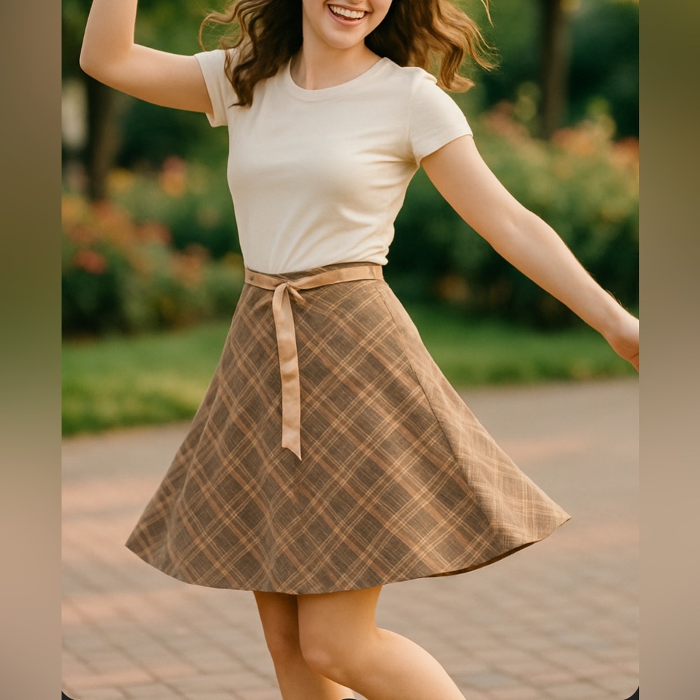 Plaid Brown A-Line Skirt